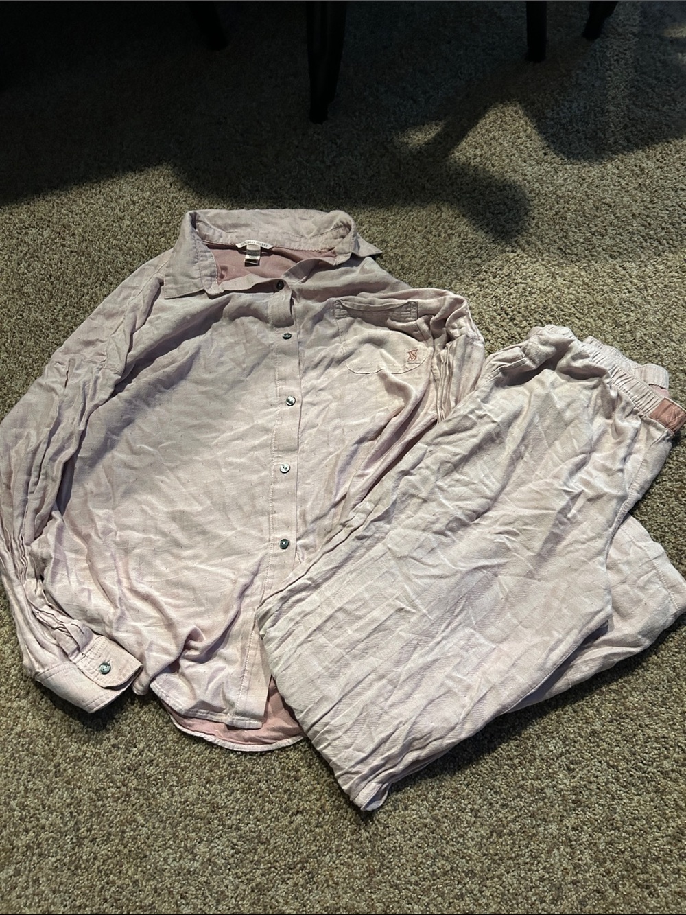 Victoria's Secret Light Pink Pajama Set - Button-Up Top & Elastic Waist Pants